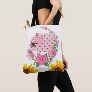 Sac fourre-tout d'éléphant rose floral de tourneso
