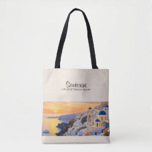 Sac fourre-tout d'épaule d'aquarelle Santorini