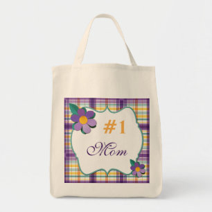 Sac fourre-tout d'épicerie mauve et jaune #1 Maman