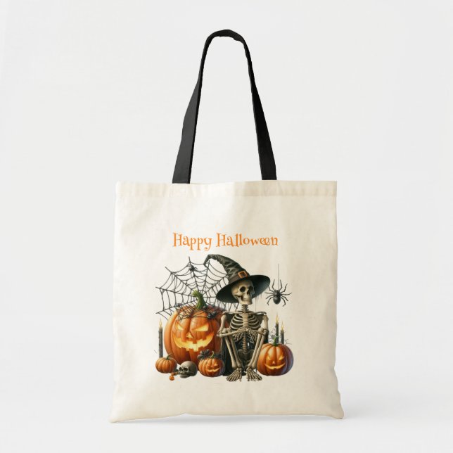 Sac fourre-tout d'Halloween Citrouilles de squelet (Devant)
