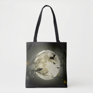 Sac fourre-tout d'Halloween Lune et Corbeau