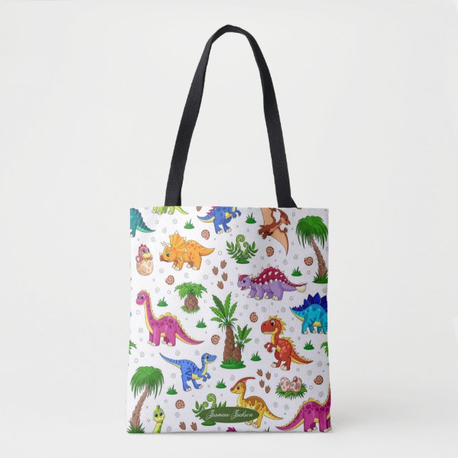 Sac fourre-tout Dinosaure Motif bleu-vert mignon (Devant)