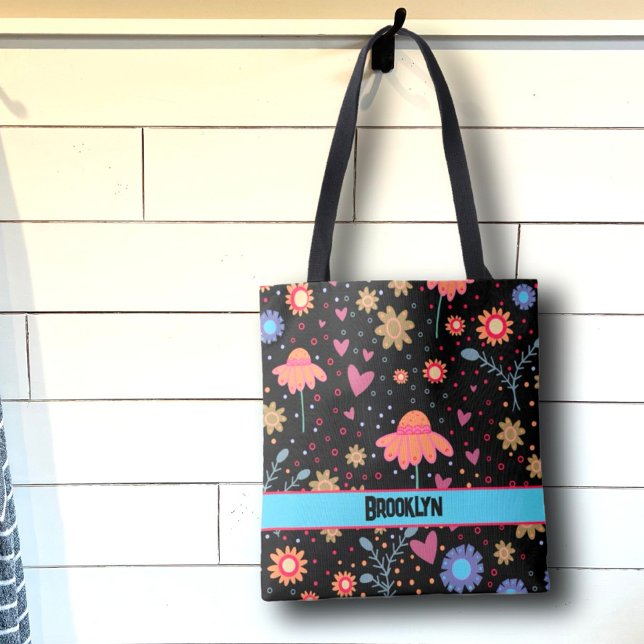 Sac fourre-tout d'inspirivité Boho Fun Floral Noir (Créateur téléchargé)