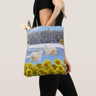 Sac fourre-tout d'ours polaire floral de tournesol
