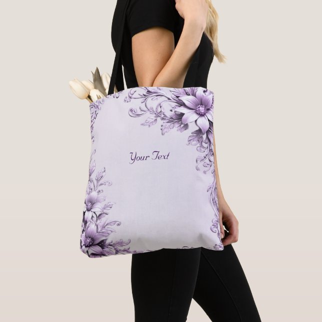 Sac fourre-tout élégant aux fleurs violettes (De près)