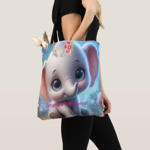 Sac fourre-tout, éléphant blanc floral mignon bébé