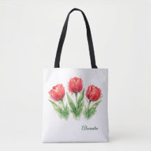 Sac fourre-tout en aquarelle personnalisé Tulipes 
