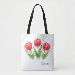 Sac fourre-tout en aquarelle personnalisé Tulipes