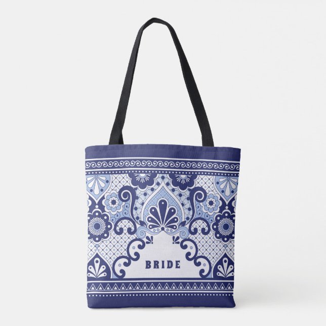 Sac fourre-tout en carreaux de marée bleu et blanc (Dos)