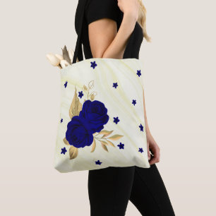 Sac fourre-tout en marbre feuille aux fleurs bleue