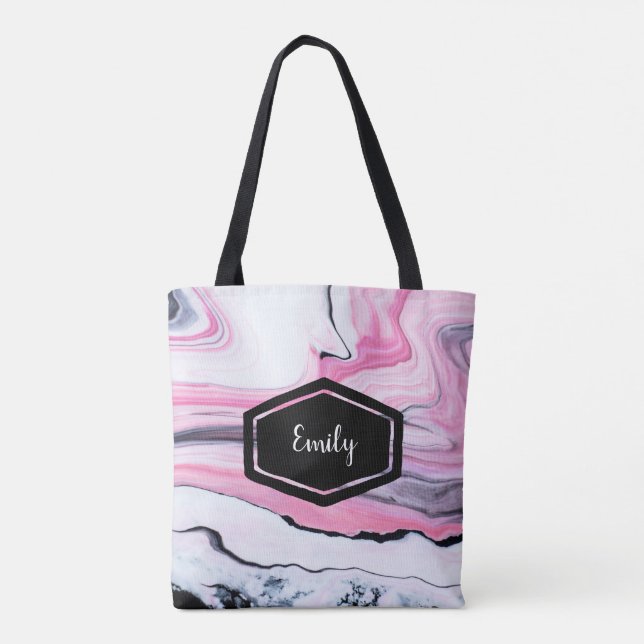 sac fourre-tout en marbre noir et rose (Dos)