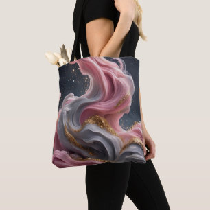 Sac fourre-tout en or Art fluide abstrait gris ros