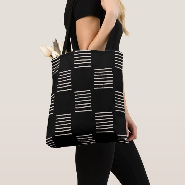 Sac fourre-tout en tissu de boue imprimé, Lignes n (De près)