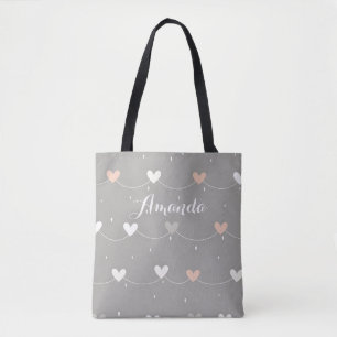 Sac fourre-tout en toile de coeur rose blanc gris