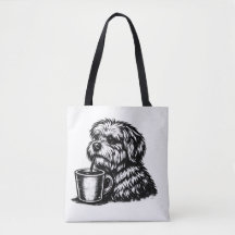 Sac fourre-tout esquisse de chien hirsute drôle bu