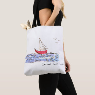 Sac fourre-tout esquisse mouettes bateau mer voile