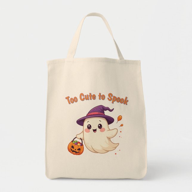 Sac fourre-tout fantôme d'Halloween mignon "Trop m (Devant)