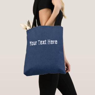 Sac fourre-tout Faux Blue Jeans Fabric avec texte 