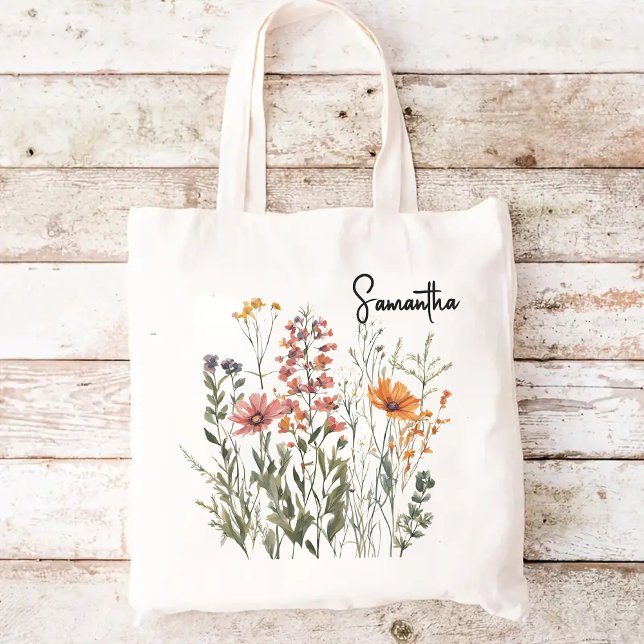 Sac fourre-tout fleur sauvage personnalisé, Fête d (wildflowers tote bag, Mother’s Day gift bag, gift for mom, gift for mama, tote bag for women, bride)