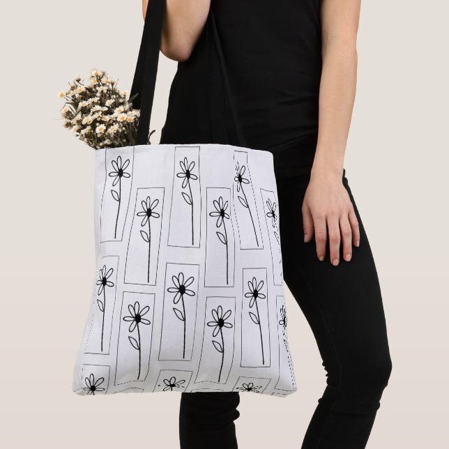Sac fourre-tout Fleurs noires et blanches Florales (De près)