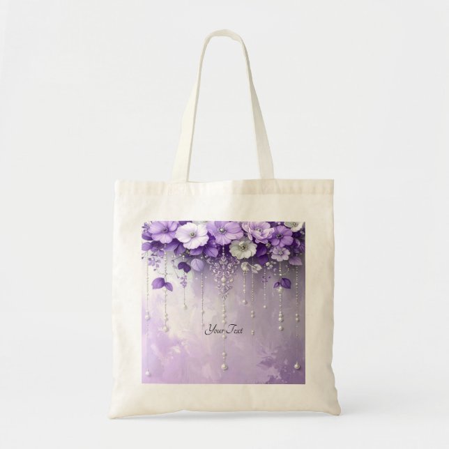 Sac fourre-tout Fleurs violettes avec perles qui p (Devant)