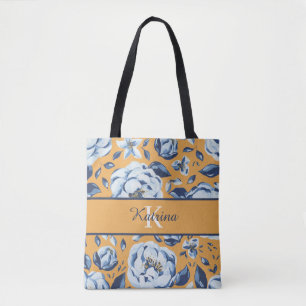Sac fourre-tout floral à aquarelle et monogramme