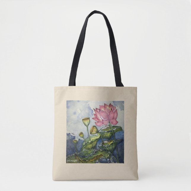 Sac fourre-tout floral à art d'aquarelle de lis (Devant)
