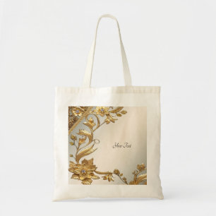 Sac fourre-tout floral à feuilles ondulées dorées