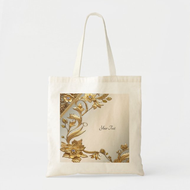 Sac fourre-tout floral à feuilles ondulées dorées (Devant)
