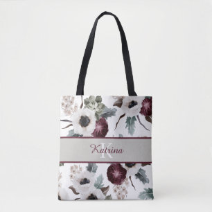 Sac fourre-tout floral à monogramme en aquarelle
