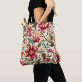 Sac fourre-tout floral avec rose vibrant
