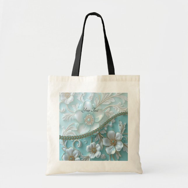 Sac fourre-tout floral blanc sarcelle (Devant)