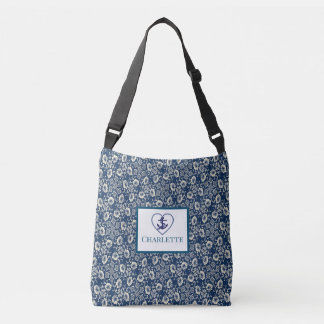 Sac fourre-tout Floral Bleu Et Blanc Monogramme Ma