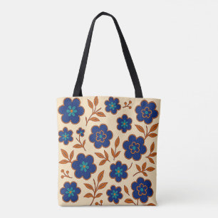 Sac fourre-tout floral bohème beige et bleu