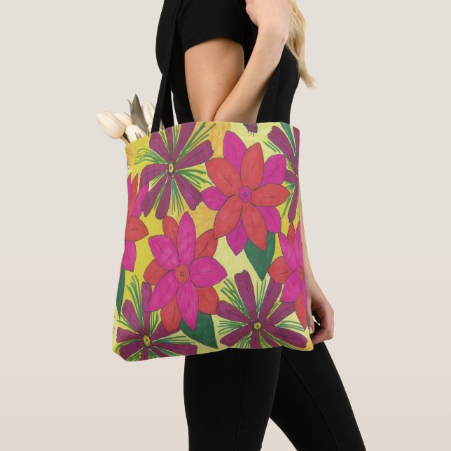 Sac fourre-tout floral de Bohème rose à jardin (De près)