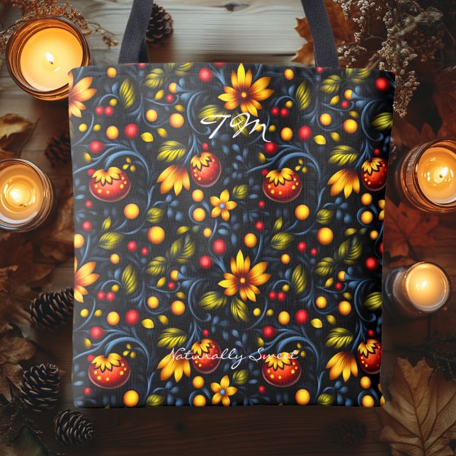 Sac fourre-tout floral de style Khokhloma dynamiqu (Créateur téléchargé)