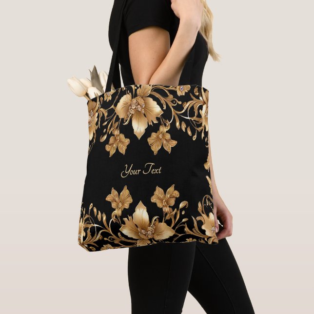 Sac fourre-tout floral doré (De près)