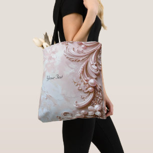 Sac fourre-tout floral et perle orné rose