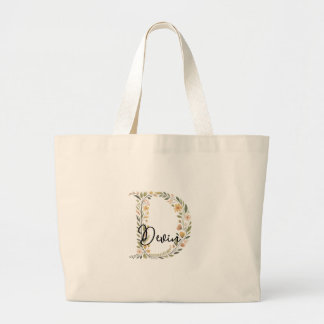 Sac fourre-tout Floral initial et nom illustré