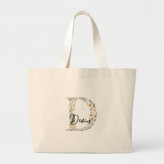 Sac fourre-tout Floral initial et nom illustré (Devant)