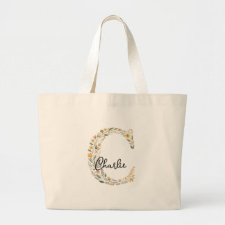 Sac fourre-tout Floral initial et nom illustré