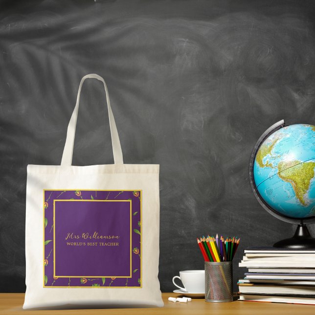 Sac fourre-tout floral moderne brillant de l'ensei (Bright Modern Floral Teacher's Tote Bag. Say thank you with this personalised gift.)