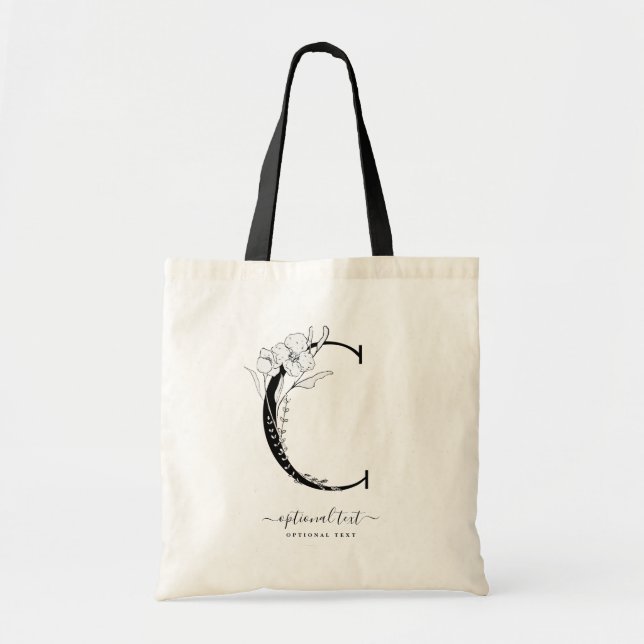 Sac fourre-tout Floral Monogramme - Lettre simple  (Devant)