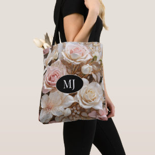 Sac fourre-tout floral Monogramme rose rose Rose