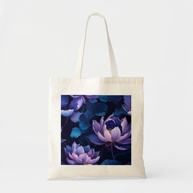Sac fourre-tout floral noir Lotus (Devant)