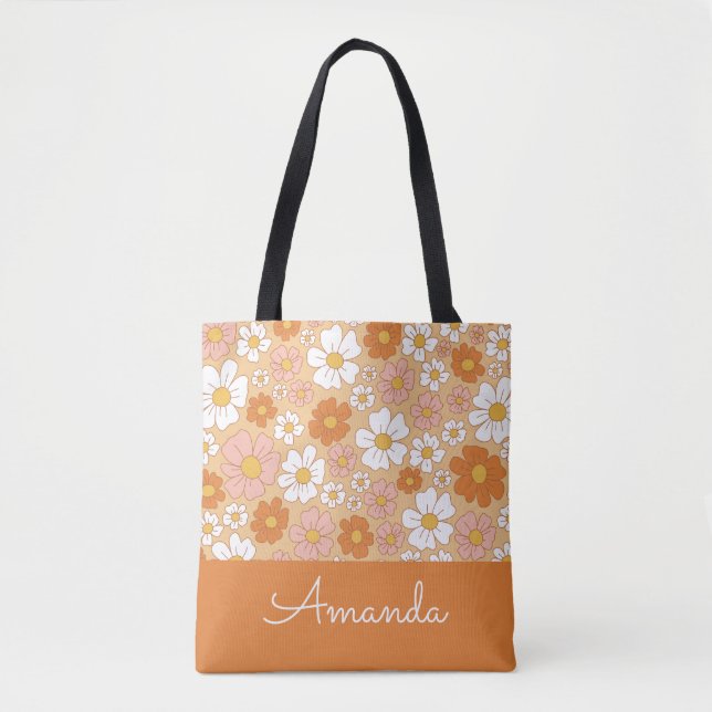 Sac fourre-tout Floral orange et blanc (Devant)