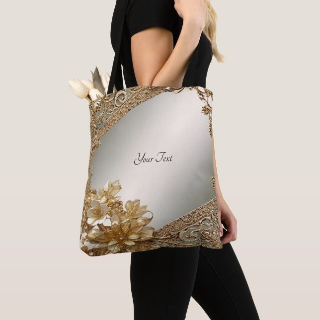 Sac fourre-tout floral orné d'or moderne (De près)