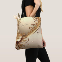 Sac fourre-tout floral orné doré