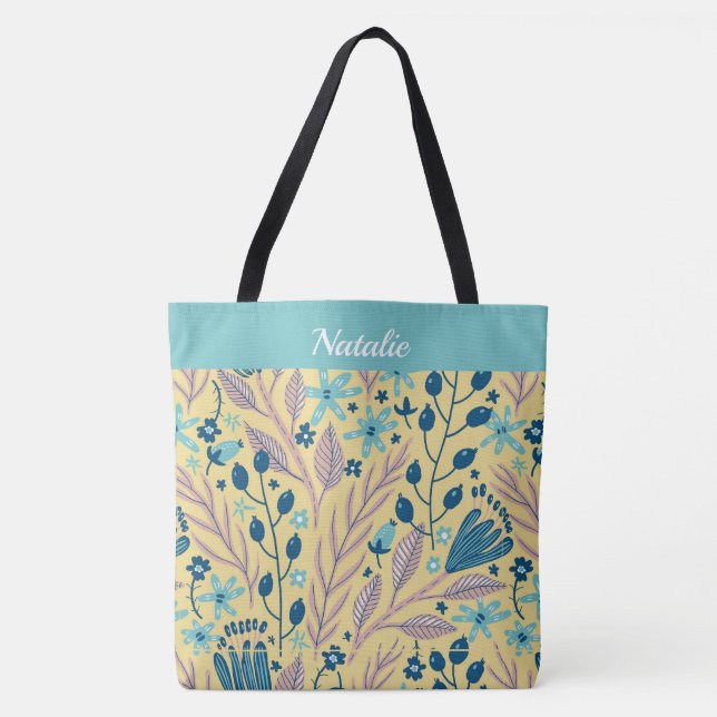 Sac fourre-tout floral peint simple Monogramme (Devant)