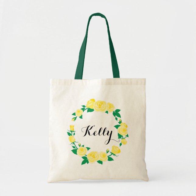Sac fourre-tout floral personnalisé à roses jaunes (Devant)